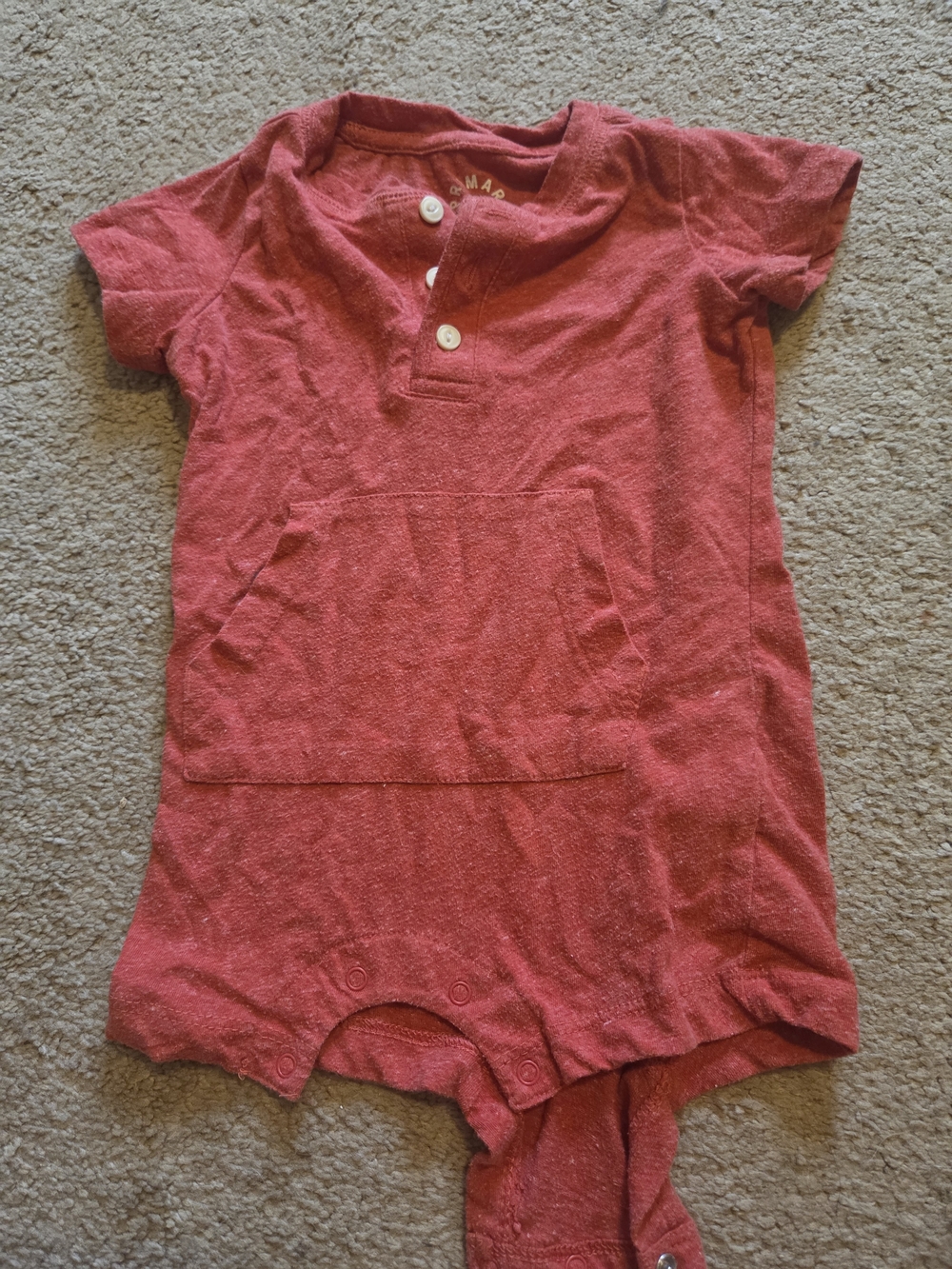 Primary Heathered Red Baby Henley Romper